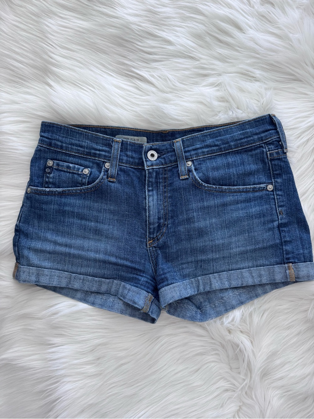 AG Adriano Goldschmied Dark Blue Cuffed Denim Shorts- The Pixie Roll Up Short